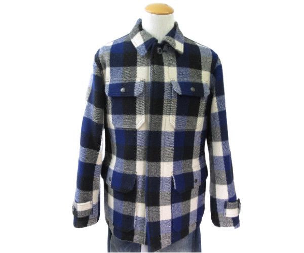 HYSTERIC GLAMOUR/ヒステリックグラマー ウール混 ハーフ ステンカラーコート S 中古  チェック メンズ ブラック ホワイト ブルー ナイロン