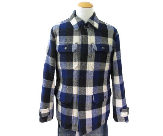 HYSTERIC GLAMOUR/ヒステリックグラマー ウール混 ハーフ ステンカラーコート S 中古  チェック メンズ ブラック ホワイト ブルー ナイロン