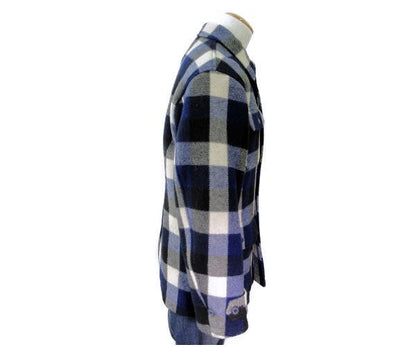 HYSTERIC GLAMOUR/ヒステリックグラマー ウール混 ハーフ ステンカラーコート S 中古  チェック メンズ ブラック ホワイト ブルー ナイロン