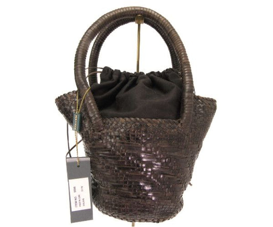 未使用品 PAOLO MASI/パオロマージ FIESTA LINE イントレチャートレザー ハンドバッグ 中古  ブラウン 本革 茶 鞄 レディース