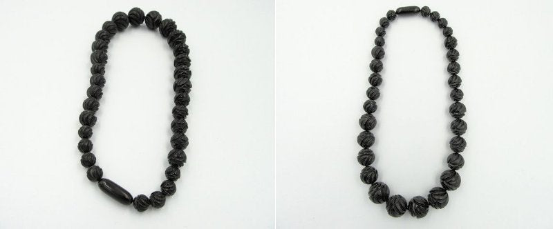 Victorian JET/ヴィクトリアンジェット ネックレス×3 イヤリング×1.5 ハンカチ×2 タイピン カフス 宝飾セット 中古  ブラック 真鍮 天然ジェット 法事 喪服 数珠 ナイロン