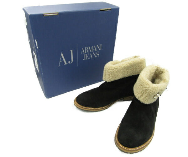 ARMANI JEANS/アルマーニ ジーンズ ショート ムートンブーツ 約24.5cm 中古  ボア ブラック レディース 39 靴