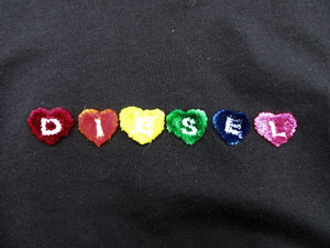 DIESEL/ディーゼル コットン 半袖 Tシャツ XSサイズ 中古 ブラック 黒 レディース ハート レインボー 綿