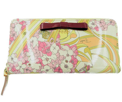EMILIO PUCCI/エミリオプッチ エナメル ラウンドファスナー 長財布 中古  花柄 フラワー リボン レディース プリント ウォレット 本革