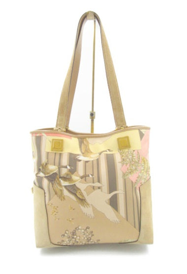 Salvatore Ferragamo プリントトートバッグ 中古  フェラガモ レザー 鳥 花 葉 イタリア産 AQ211895