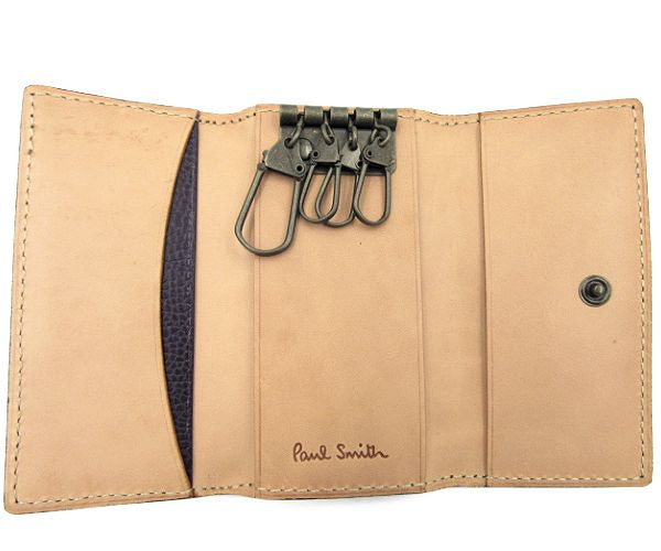 ポールスミス レザー 4連キーケース 中古  Paul Smith カーキ メンズ 牛革 本革