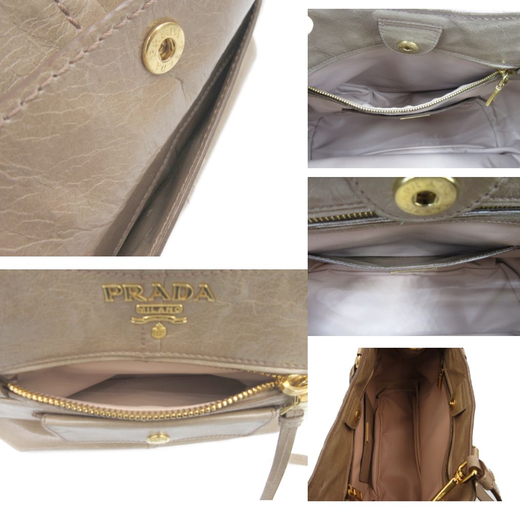 PRADA 2WAY トートバッグ 中古  プラダ ハンドバッグ ショルダー ベージュ レディース 本革