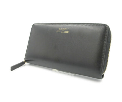 GUCCI ラウンドファスナー長財布 ジップアラウンドウォレット スムースレザー 中古  グッチ ブラック ヴィンテージロゴプリント レディース メンズ