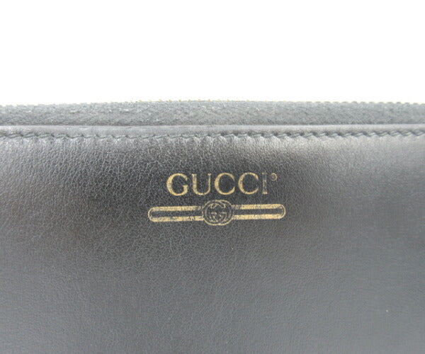 GUCCI ラウンドファスナー長財布 ジップアラウンドウォレット スムースレザー 中古  グッチ ブラック ヴィンテージロゴプリント レディース メンズ