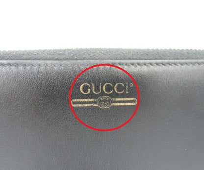 GUCCI ラウンドファスナー長財布 ジップアラウンドウォレット スムースレザー 中古  グッチ ブラック ヴィンテージロゴプリント レディース メンズ