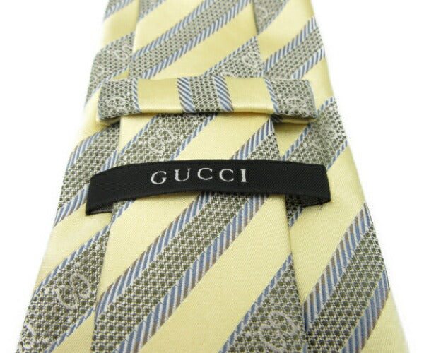 GUCCI シルク100% GG柄 ストライプ ネクタイ 中古  グッチ ゴールド 金 ブルー シルバー メンズ プレゼント
