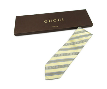 GUCCI シルク100% GG柄 ストライプ ネクタイ 中古  グッチ ゴールド 金 ブルー シルバー メンズ プレゼント