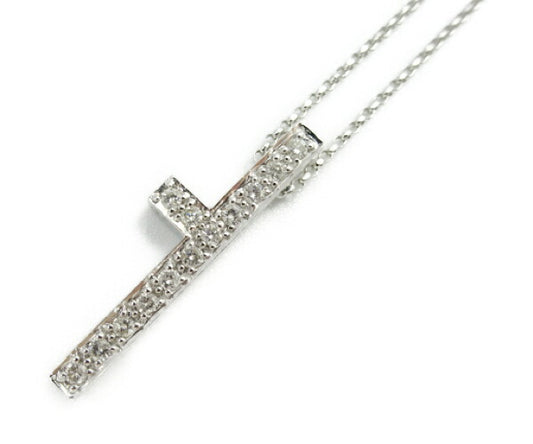 K18WG ダイヤ 0.215ｃｔ ネックレス ネーム入り 中古  18金 ペンダント ホワイトゴールド レディース ダイヤモンド