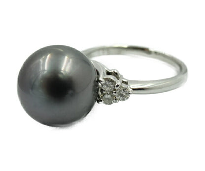 ダイヤ 0.25ct ブラックパール 11.6 リング Pt900 中古  指輪 13号 プラチナ 真珠 グレー レディース おしゃれ 冠婚葬祭