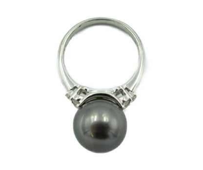 ダイヤ 0.25ct ブラックパール 11.6 リング Pt900 中古  指輪 13号 プラチナ 真珠 グレー レディース おしゃれ 冠婚葬祭