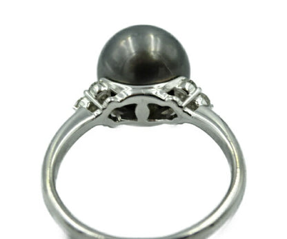 ダイヤ 0.25ct ブラックパール 11.6 リング Pt900 中古  指輪 13号 プラチナ 真珠 グレー レディース おしゃれ 冠婚葬祭