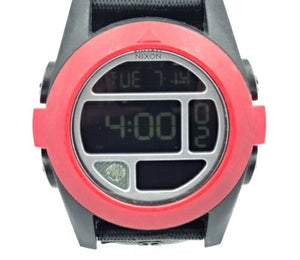 NIXON ニクソン THE BAJA デジタル クォ―ツ メンズ 腕時計 中古 クロノグラフ 100M 防水 ステンレス スチール ナイロン レッド