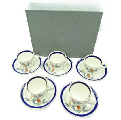 未使用品 有田焼 弥左ヱ門窯 カップ＆ソーサー 5客 中古 和食器 ペア セット ティー おしゃれ 磁器 木の実 マルチカラー