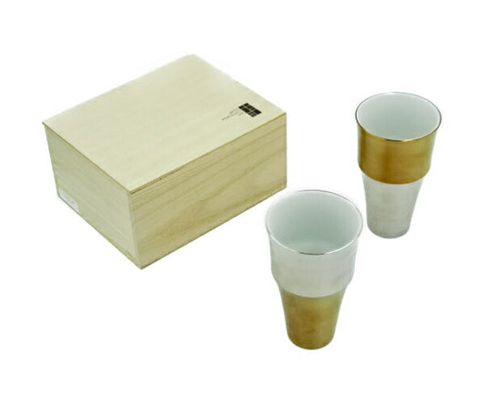 未使用品 ARITA PORCELAIN LAB Japan Snow ペア 段付フリーカップ プラチナ＆ゴールド 中古 有田焼 アリタポーセリンラボ コップ タンブラー ビアカップ