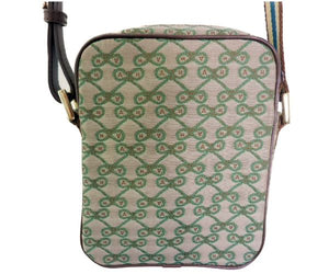 ANYA HINDMARCH アニヤハインドマーチ キャンバス ショルダーバッグ 中古 ミニ ロゴ ブラウン グリーン モード 鞄