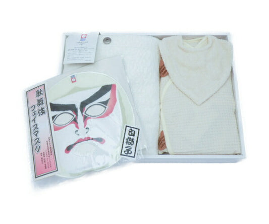 未使用品 今治浴巾 idee Zora オーガニックベビー 歌舞伎 4点セット 中古  今治タオル もこもこ肩＆膝掛け コンビネゾン バンダナスタイ