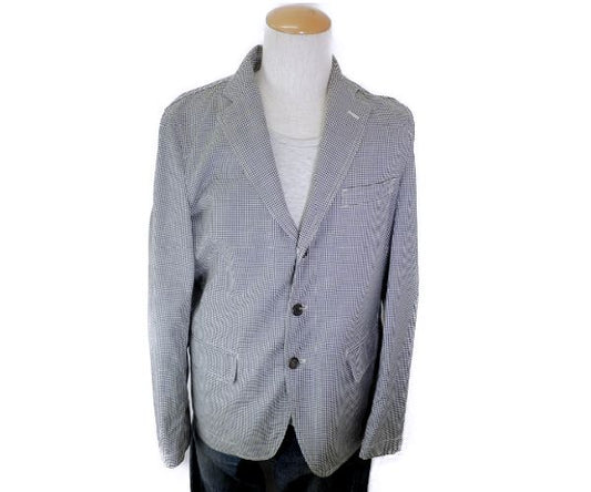 COMME des GARCONS HOMME DEUX コムデギャルソン オム ドゥ 麻混 テーラードジャケット Sサイズ 中古  メンズ ウール チェック ギンガムチェック ネイビー 薄手
