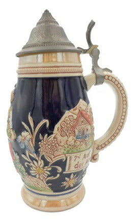 未使用品 ビールジョッキ 陶器 ドイツ製 中古  酒器 レリーフ 花瓶 インテリア 置物 おしゃれ 蓋つき