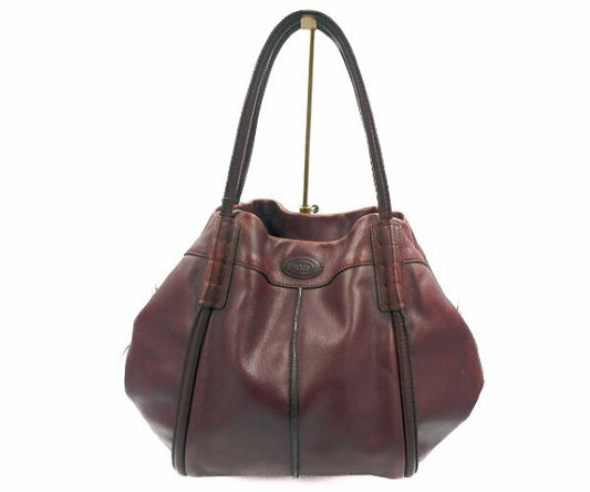 TODS トッズ レザー ハンドバッグ 中古  ワインレッド パープル 紫 大きめ 鞄 ブランド