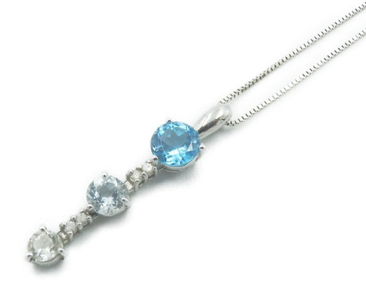 K14 天然石 3連 ネックレス 水色 レディース 中古  ベネチアンチェーン アクセサリー ジュエリー ペンダント