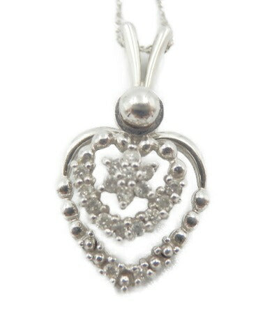 K18WG ダイヤモンド 0.15ct ハート モチーフ ネックレス 中古  18金 ホワイトゴールド ペンダント アクセサリー 花