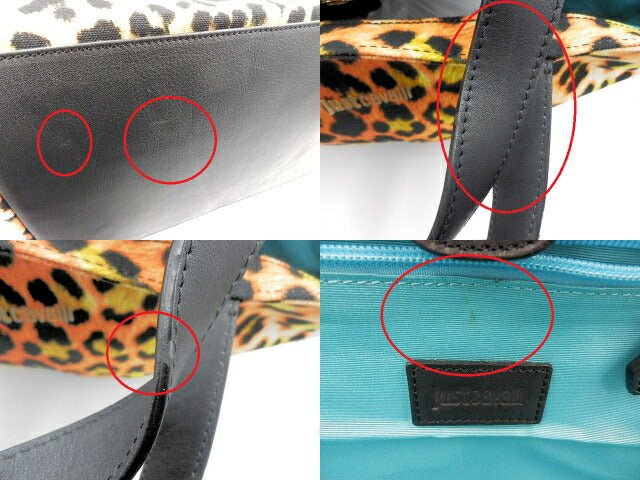 Just Cavalli ジャストカヴァリ キャンバス トートバッグ 中古  レオパード ヒョウ柄 オレンジ 大きめ 大容量 レディース