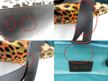 Just Cavalli ジャストカヴァリ キャンバス トートバッグ 中古  レオパード ヒョウ柄 オレンジ 大きめ 大容量 レディース