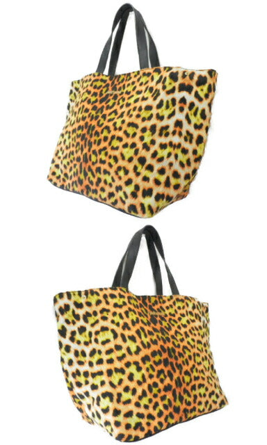 Just Cavalli ジャストカヴァリ キャンバス トートバッグ 中古  レオパード ヒョウ柄 オレンジ 大きめ 大容量 レディース