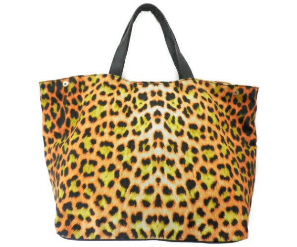 Just Cavalli ジャストカヴァリ キャンバス トートバッグ 中古  レオパード ヒョウ柄 オレンジ 大きめ 大容量 レディース