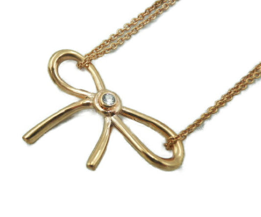 Kate spade リボン ラインストーン 2連 チェーン ネックレス 中古  ケイトスペード ジュエリー アクセサリー ブランド おしゃれ