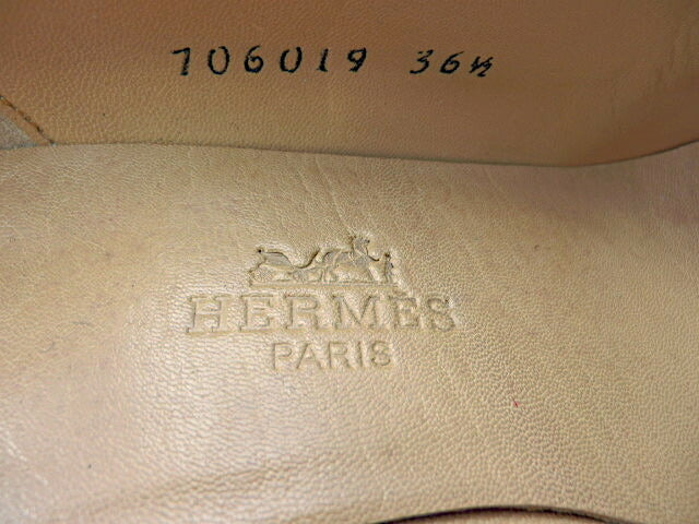 HERMES エルメス レザー パンプス 約23cm 中古  ダークグリーン 緑 フラットヒール レディース ブランド 36.5 靴