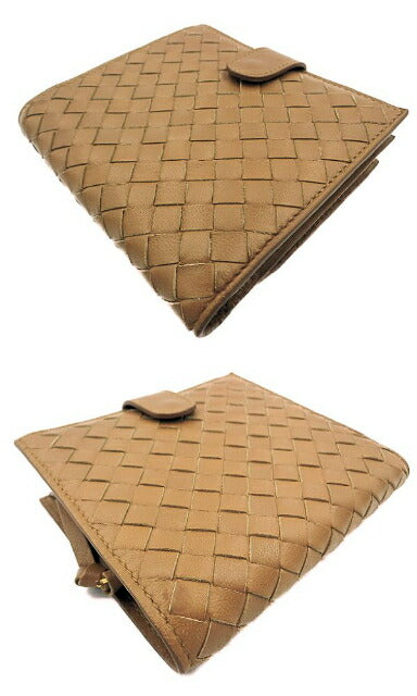 BOTTEGA VENETA ボッテガヴェネタ イントレチャート ラウンドファスナー 二つ折り財布 中古  132355 V0013 レザー ブラウン 本革 編み込み ブランド