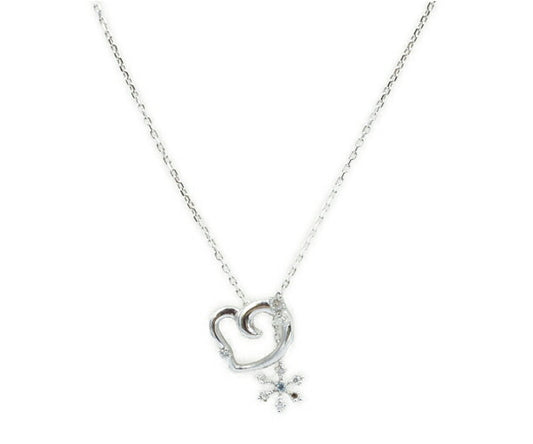 STAR JEWELRY スタージュエリー K10WG ダイヤ 0.08ct ハート 雪の結晶 ネックレス 中古  アクセサリー レディース ホワイトゴールド 10金