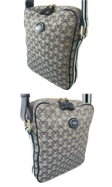 ANYA HINDMARCH アニヤハインドマーチ キャンバス ショルダーバッグ 中古  ロゴ グレー マルチカラー 鞄 ブランド レディース クロスボディ