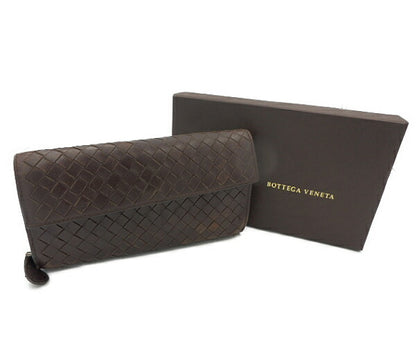 BOTTEGA VENETA ボッテガヴェネタ イントレチャート 二つ折り長財布 中古  150509 V001N 編み込み レザー ブラウン 茶 ブランド ウォレット