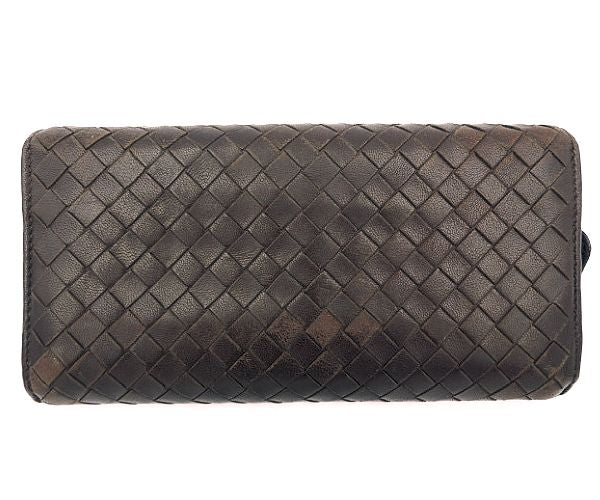 BOTTEGA VENETA ボッテガヴェネタ イントレチャート 二つ折り長財布 中古  150509 V001N 編み込み レザー ブラウン 茶 ブランド ウォレット