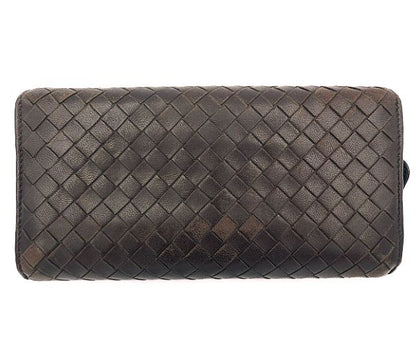 BOTTEGA VENETA ボッテガヴェネタ イントレチャート 二つ折り長財布 中古  150509 V001N 編み込み レザー ブラウン 茶 ブランド ウォレット