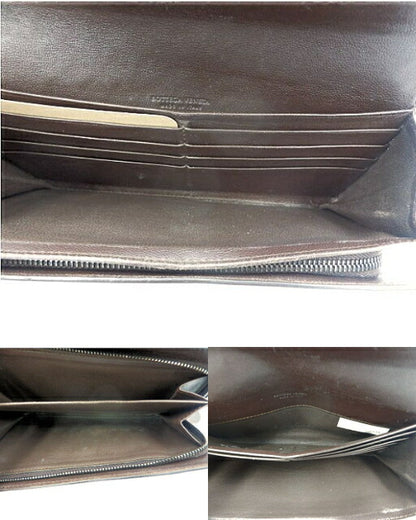 BOTTEGA VENETA ボッテガヴェネタ イントレチャート 二つ折り長財布 中古  150509 V001N 編み込み レザー ブラウン 茶 ブランド ウォレット