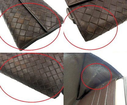 BOTTEGA VENETA ボッテガヴェネタ イントレチャート 二つ折り長財布 中古  150509 V001N 編み込み レザー ブラウン 茶 ブランド ウォレット