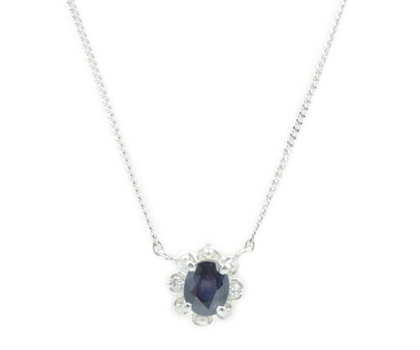 Pt850 ダイヤ 0.02ct サファイヤ 0.51ct ネックレス 中古  アクセサリー ジュエリー プラチナ ダイヤモンド レディース