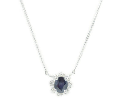 Pt850 ダイヤ 0.02ct サファイヤ 0.51ct ネックレス 中古  アクセサリー ジュエリー プラチナ ダイヤモンド レディース