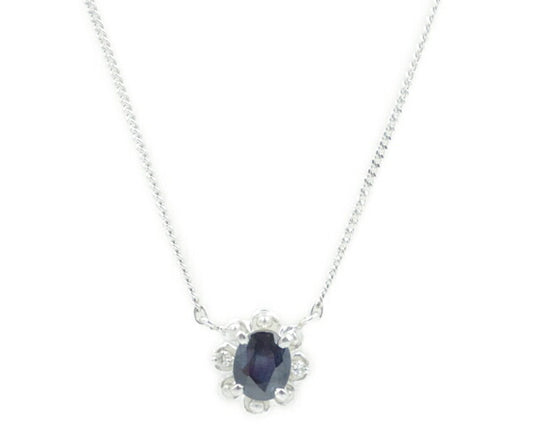 Pt850 ダイヤ 0.02ct サファイヤ 0.51ct ネックレス 中古  アクセサリー ジュエリー プラチナ ダイヤモンド レディース