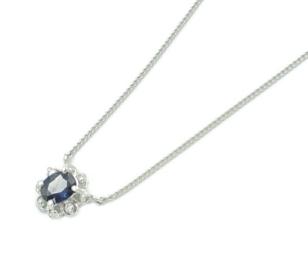 Pt850 ダイヤ 0.02ct サファイヤ 0.51ct ネックレス 中古  アクセサリー ジュエリー プラチナ ダイヤモンド レディース