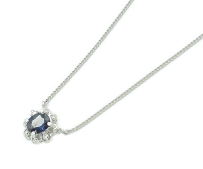 Pt850 ダイヤ 0.02ct サファイヤ 0.51ct ネックレス 中古  アクセサリー ジュエリー プラチナ ダイヤモンド レディース