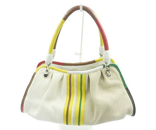 BOTTEGA VENETA ボッテガヴェネタ キャンバス レザー ハンドバッグ 中古  15663 V5990 3841 アイボリー マルチカラー 鞄 レディース